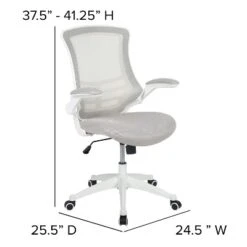 Emma And Oliver Mid-Back Light Gray Mesh Ergonomic Task Office Chair, White Frame - Flip-Up Arms -Home office GUEST b4d1e381 69ee 402e 9ec6 6435fbd85ec5