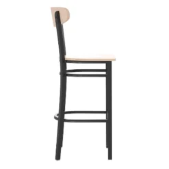 Emma And Oliver Industrial Barstool With Rolled Steel Frame And Solid Wood Seat - 500 Lbs. Static Weight Capacity -Home office GUEST b5c7b46b 5ebd 4f5d ab35 12dd41b51daa