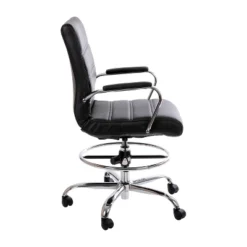Emma And Oliver Mid-Back LeatherSoft Drafting Chair With Adjustable Foot Ring And Chrome Base -Home office GUEST b7661347 7882 4784 a0c7 f88b4c0a9ef8