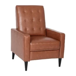 Emma And Oliver Jules Mid-Century Modern Button Tufted Upholstered Easy Pushback Recliner With Wooden Legs -Home office GUEST b7d72793 abfc 4b23 b226 90a7dc6191d2
