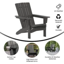 Emma And Oliver Set Of 4 Adirondack Chairs With Cup Holders, Weather Resistant HDPE Adirondack Chairs -Home office GUEST b87c81f5 1de3 4b2b a36b 7c9a495ee720