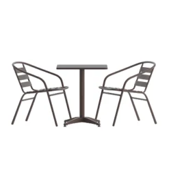 Emma And Oliver 27.5'' Square Aluminum Indoor-Outdoor Table Set With 2 Slat Back Chairs