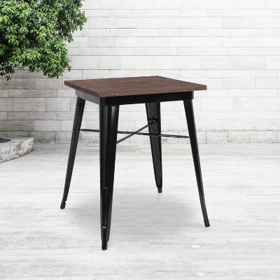 Emma And Oliver 23.5" Square Black/Wood Metal Indoor Table 1 Emma And Oliver 23.5" Square Black/Wood Metal Indoor Table