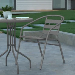 Emma And Oliver 23.75'' Round Glass Top Metal Table With 2 Aluminum Slat Stack Chairs -Home office GUEST bb2adc87 2ead 44bb 8ce8 7568a7c52144