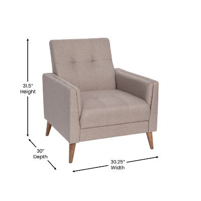 Emma And Oliver Upholstered Mid-Century Modern Arm Chair With Tufted Seat And Back, Pocket Spring Support And Wooden Legs 4 Emma And Oliver Upholstered Mid-Century Modern Arm Chair With Tufted Seat And Back, Pocket Spring Support And Wooden Legs - Image 4