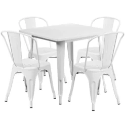 Emma And Oliver Commercial Grade 31.5" Square Metal Indoor-Outdoor Table Set With 4 Stack Chairs -Home office GUEST bb42ad34 d65d 4c75 9f1f 927e3fa39229
