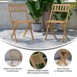 Emma And Oliver Set Of 2 All Natural Weather Resistant Acacia Wood Folding Patio Bistro Chairs In A Natural Finish With Protective Teak Oil Layer -Home office GUEST bb71af7f f508 4593 85b0 cf04c52423ea