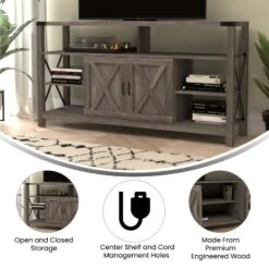 Emma And Oliver Modern Rustic Farmhouse Media Console Cabinet With Spacious Open And Closed Storage -Home office GUEST bc010902 7fba 415b 993c 03c51d05eb81