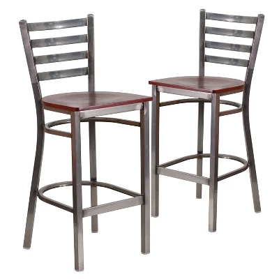 Emma And Oliver 2 Pack Clear Coated Ladder Back Metal Restaurant Barstool 10 Emma And Oliver 2 Pack Clear Coated Ladder Back Metal Restaurant Barstool - Image 10