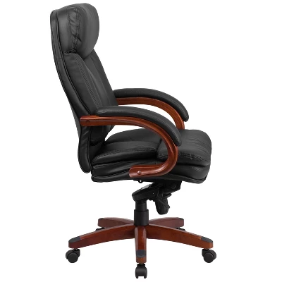 Emma And Oliver High Back Black LeatherSoft Synchro-Tilt Ergonomic Office Chair With Wood Base 7 Emma And Oliver High Back Black LeatherSoft Synchro-Tilt Ergonomic Office Chair With Wood Base - Image 7