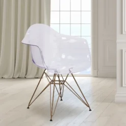 Emma And Oliver 2 Pack Transparent Side Chair With Arms And Gold Base - Accent & Side Chair