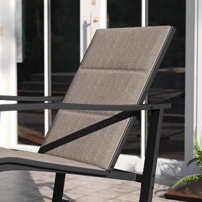 Emma And Oliver 3 Piece Outdoor Rocking Chair Patio Set With Flex Comfort Material And Metal Framed Glass Top Table 5 Emma And Oliver 3 Piece Outdoor Rocking Chair Patio Set With Flex Comfort Material And Metal Framed Glass Top Table - Image 5