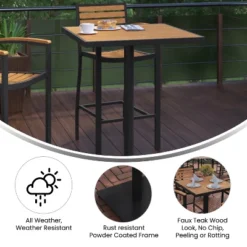 Emma And Oliver Outdoor Bar Height Table With Faux Teak Poly Slats -Home office GUEST c0ad71b6 3352 403c ab6d 66b449a3e044