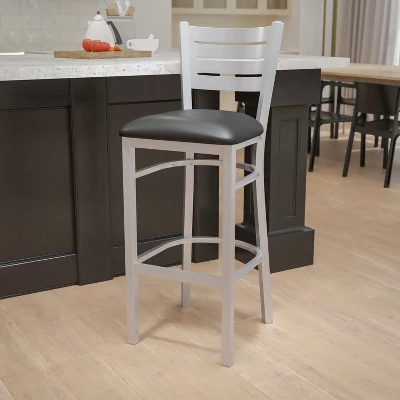 Emma And Oliver Silver Slat Back Metal Restaurant Dining Barstool 1 Emma And Oliver Silver Slat Back Metal Restaurant Dining Barstool