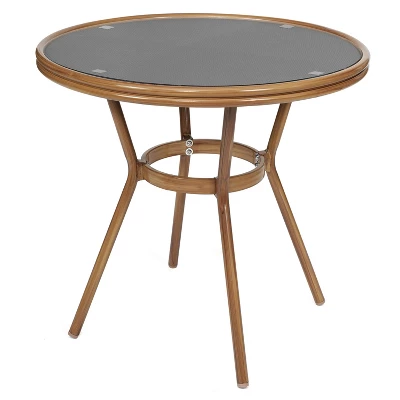 Emma & Oliver Massalia Indoor/Outdoor Bistro Style 31.5 In. Table With Textilene, Glass Top, And Bamboo Finished Metal Frame 11 Emma & Oliver Massalia Indoor/Outdoor Bistro Style 31.5 In. Table With Textilene, Glass Top, And Bamboo Finished Metal Frame - Image 11