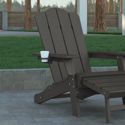 Emma And Oliver Adirondack Chair With Cup Holder And Pull Out Ottoman, All-Weather HDPE Indoor/Outdoor Lounge Chair 4 Emma And Oliver Adirondack Chair With Cup Holder And Pull Out Ottoman, All-Weather HDPE Indoor/Outdoor Lounge Chair - Image 4