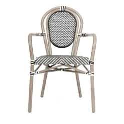 Emma & Oliver Massalia Set Of Four Indoor/Outdoor Stacking Thonet Bistro Style Chairs With Arms, Textilene Seat And Bamboo Finished Metal Frame -Home office GUEST c32554f8 325f 4611 802e 5c34c326c9c0