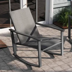 Emma And Oliver Set Of 2 Outdoor Rocking Chairs With Flex Comfort Material And Metal Frame -Home office GUEST c32a2dba cbb6 43ce 8a1a 00af5f48f578
