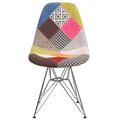 Emma And Oliver Milan Patchwork Fabric Chair With Chrome Base 5 Emma And Oliver Milan Patchwork Fabric Chair With Chrome Base - Image 5