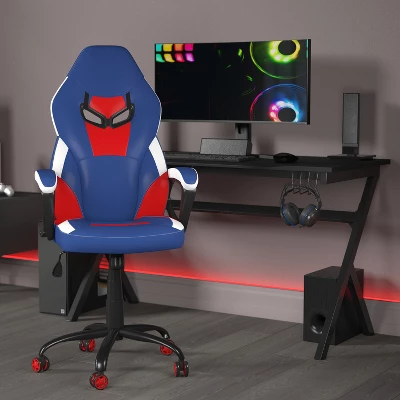 Emma And Oliver Faux Leather Ergonomic High Back Gaming Chair With Adjustable Seat Height, Lumbar Support And Padded Arms In Red, White & Blue 1 Emma And Oliver Faux Leather Ergonomic High Back Gaming Chair With Adjustable Seat Height, Lumbar Support And Padded Arms In Red, White & Blue