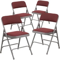 Emma And Oliver 4 Pack Curved Triple Braced & Double Hinged Fabric Upholstered Metal Folding Chair