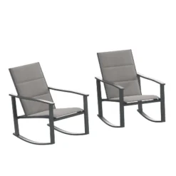 Emma And Oliver Set Of 2 Outdoor Rocking Chairs With Flex Comfort Material And Metal Frame -Home office GUEST c65ed6f1 ff28 474c 9a4e 17b250a86b6c