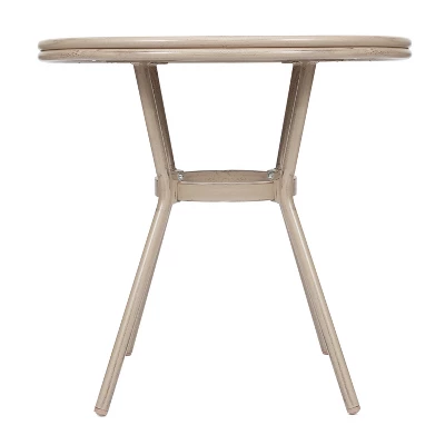 Emma & Oliver Massalia Indoor/Outdoor Bistro Style 31.5 In. Table With Textilene, Glass Top, And Bamboo Finished Metal Frame 8 Emma & Oliver Massalia Indoor/Outdoor Bistro Style 31.5 In. Table With Textilene, Glass Top, And Bamboo Finished Metal Frame - Image 8