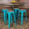 Emma And Oliver 30" High Metal Indoor Bar Stool With Wood Seat - Stackable Set Of 4