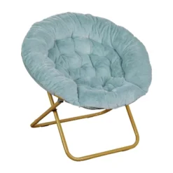 Emma And Oliver Oversize Folding Saucer Chair With Cozy Faux Fur Cushion And Metal Frame For Dorms, Bedrooms, Apartments And More -Home office GUEST c8376311 912e 4d6c ab27 59edd57a7d8e