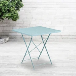Emma And Oliver Commercial Grade 28" Square Colorful Metal Garden Patio Folding Patio Table