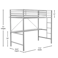 Emma And Oliver Metal Loft Bed Frame With Desk, Protective Guard Rails And Ladder For Kids, Teens And Adults -Home office GUEST c9bfb4cd eabe 4f17 ba8c 8ab791e62873
