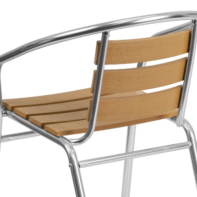 Emma And Oliver Aluminum Indoor-Outdoor Stack Chair W/ Triple Slat Faux Teak Back 4 Emma And Oliver Aluminum Indoor-Outdoor Stack Chair W/ Triple Slat Faux Teak Back - Image 4