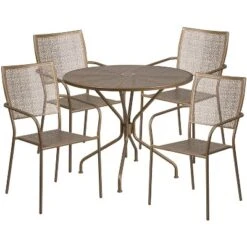 Emma And Oliver Commercial Grade 35.25" Round Metal Garden Patio Table Set, 4 Square Back Chairs -Home office GUEST cb7d9385 6cef 4064 ab48 e36341cca040