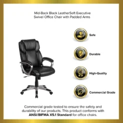 Emma And Oliver Mid-Back Leather Executive Swivel Office Chair With Padded Arms -Home office GUEST cbf1ea78 1c65 4a3d 82fd ef58b4cbb9df