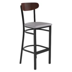 Emma And Oliver Industrial Barstool With Rolled Steel Frame And Solid Wood Seat - 500 Lbs. Static Weight Capacity -Home office GUEST cc6efcab c658 427d 8d1b f4d33c11251c