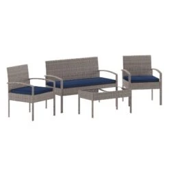 Emma And Oliver 4 Piece Patio Set With Steel Frame And Cushions - Outdoor Seating -Home office GUEST cca6b58c 7f41 4724 835a 69af31ddd34c