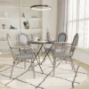 Emma & Oliver Massalia Set Of Four Indoor/Outdoor Stacking Thonet Bistro Style Chairs With Arms, Textilene Seat And Bamboo Finished Metal Frame