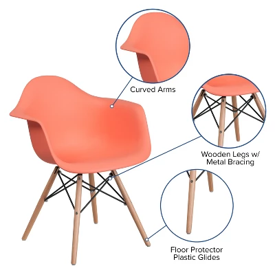 Emma And Oliver Plastic Accent Dining Chair With Arms And Wooden Legs 2 Emma And Oliver Plastic Accent Dining Chair With Arms And Wooden Legs - Image 2