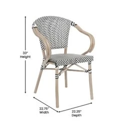 Emma & Oliver Massalia Set Of Two Indoor/Outdoor Stacking Thonet Bistro Style Chairs With Arms, Textilene Seat And Bamboo Finished Metal Frame -Home office GUEST ce38cf12 a705 4c16 8f3f 35963104cca0