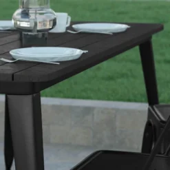 Emma And Oliver Indoor/Outdoor Dining Table With Umbrella Hole, 30" X 60" Rectangular All Weather Poly Resin Top And Black Steel Base -Home office GUEST ce3f5f74 7673 4582 925a f8d59a583384