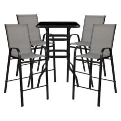 Emma And Oliver 5 Piece Outdoor Bar Height Set-Glass Patio Bar Table-All-Weather Barstools -Home office GUEST cecae929 9560 4411 94d8 815e3e370c3a