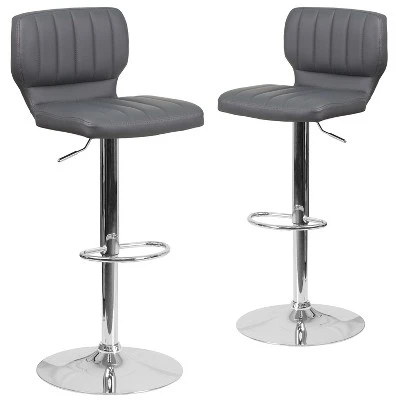 Emma And Oliver 2 Pack Contemporary Vinyl Adjustable Height Barstool With Vertical Stitch Back And Chrome Base 18 Emma And Oliver 2 Pack Contemporary Vinyl Adjustable Height Barstool With Vertical Stitch Back And Chrome Base - Image 18