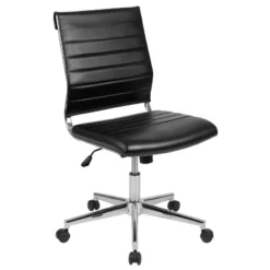 Emma And Oliver Mid-Back Armless LeatherSoft Ribbed Executive Swivel Office Chair -Home office GUEST cf5fd377 bb19 4652 8d41 6a8590c83487