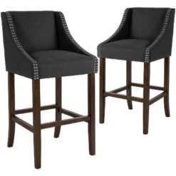 Emma And Oliver 2 Pk. 30" High Transitional Walnut Barstool With Accent Nail Trim -Home office GUEST d01cffc6 9ad7 419e b468 bbb09f357d90