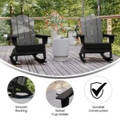 Emma And Oliver Set Of 2 Adirondack Rocking Chairs With Cup Holders, Weather Resistant HDPE Adirondack Rocking Chairs -Home office GUEST d0863c79 d604 47da 9a9e 372d95cad1af