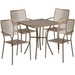 Emma And Oliver Commercial Grade 28" Square Metal Garden Patio Table Set W/ 4 Square Back Chairs -Home office GUEST d0dea26a 0008 494a 8493 8e8b268e267a