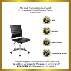 Emma And Oliver Mid-Back Armless LeatherSoft Ribbed Executive Swivel Office Chair -Home office GUEST d10e598e f256 4dd1 ba46 4fb2622ee33c