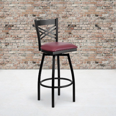 Emma And Oliver 2 Pack "X" Back Swivel Metal Barstool 1 Emma And Oliver 2 Pack "X" Back Swivel Metal Barstool