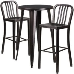 Emma And Oliver Commercial 24" Round Metal Indoor-Outdoor Bar Table Set & 2 Slat Back Stools -Home office GUEST d3fd9f5b 38a6 4f6f b9a8 0f3deb27ec2f