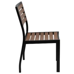 Emma And Oliver 2 Pack Outdoor Faux Teak Side Chair With Poly Slats - Teak Patio Chair -Home office GUEST d4b8c7bc 6d51 4786 baed f1a17535ee80